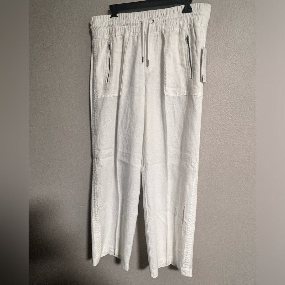 Athlete White Linen wide leg pants Women’s size 14